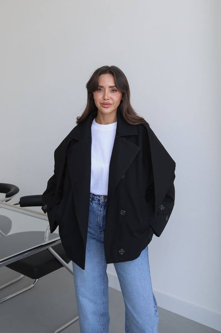 Oversize Kısa Ceket - Geniş Yakalı Kadın Günlük Ceket Modelleri