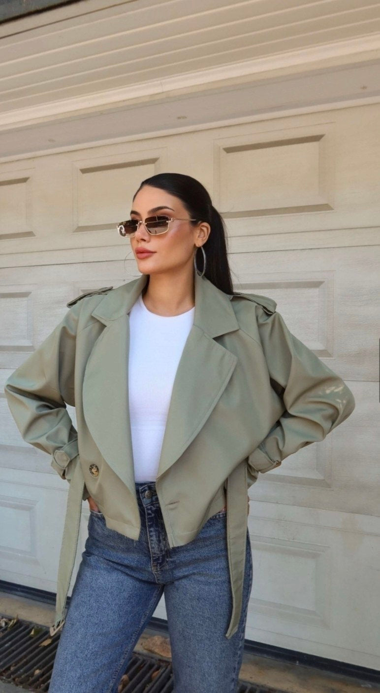 Kemerli Kırpık Trençkot - Su İticili Özel Üretim Premium Trench