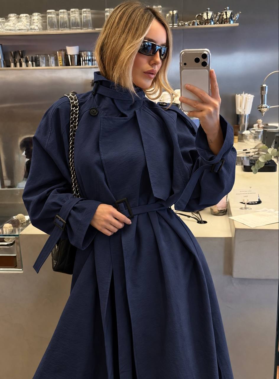 Kemerli Uzun Trençkot - Oversize Kadın Trench Coat