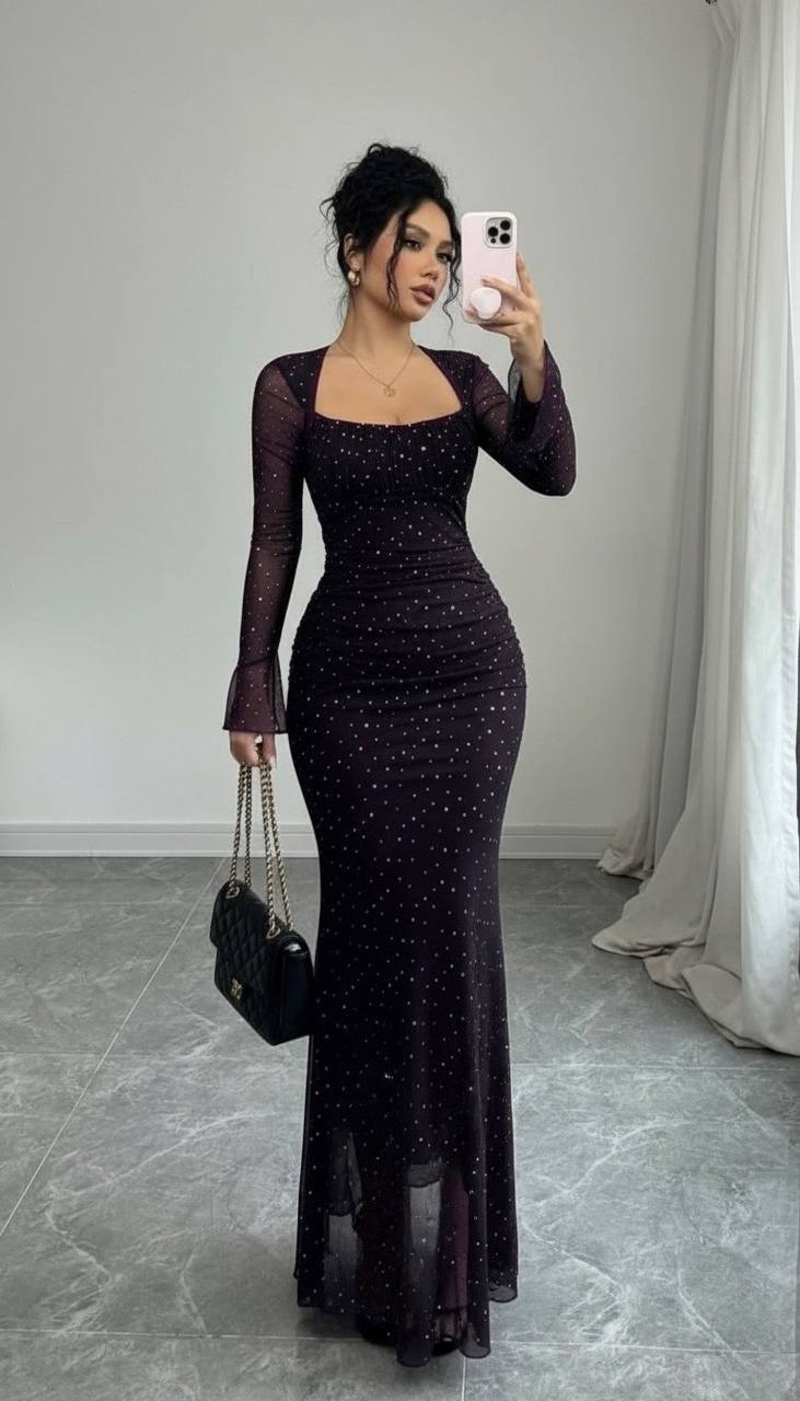 Taş İşlemeli Tül Payetli Mermaid Maxi Elbise - 2 Renk