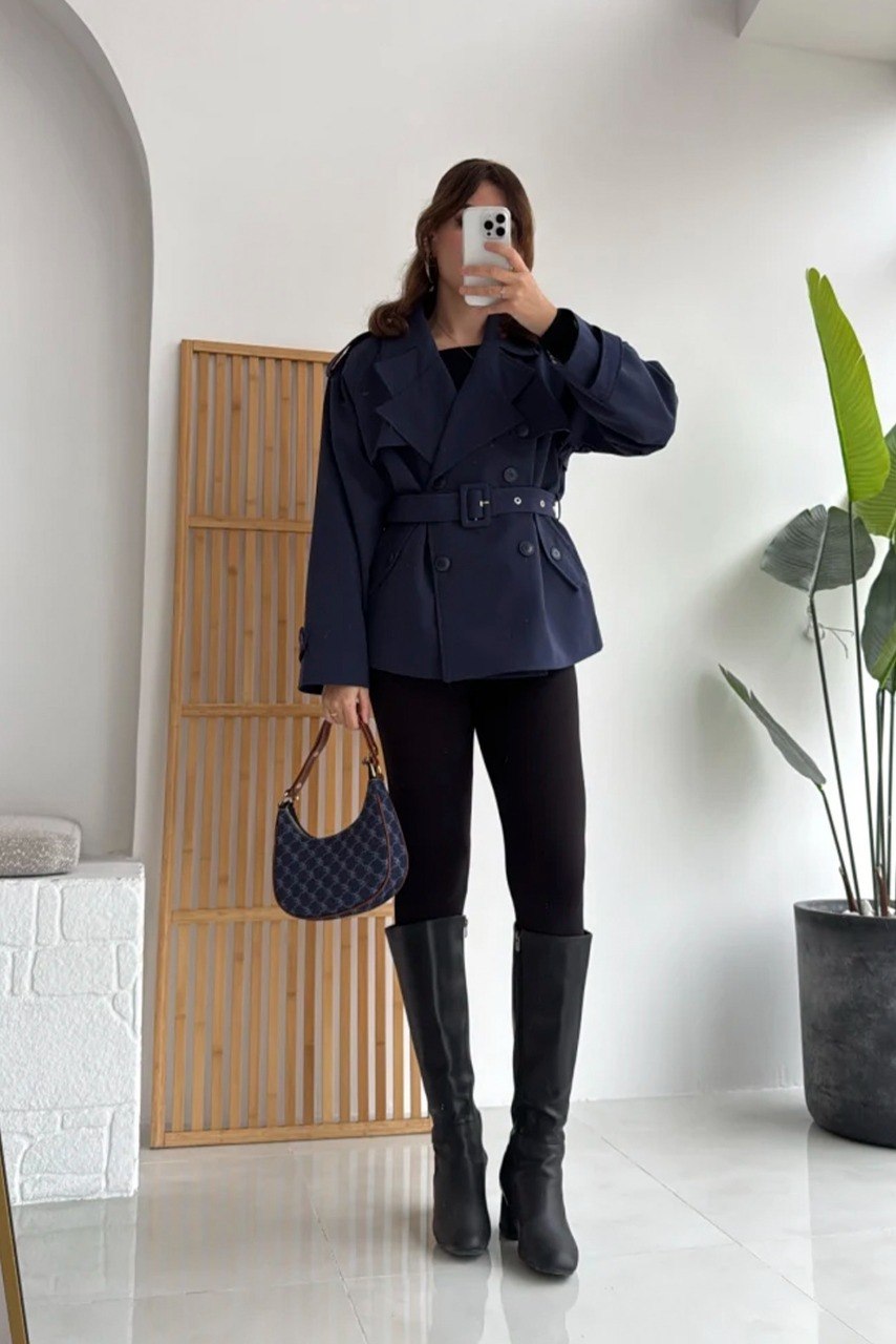 Kuşaklı Oversize Kısa Trençkot