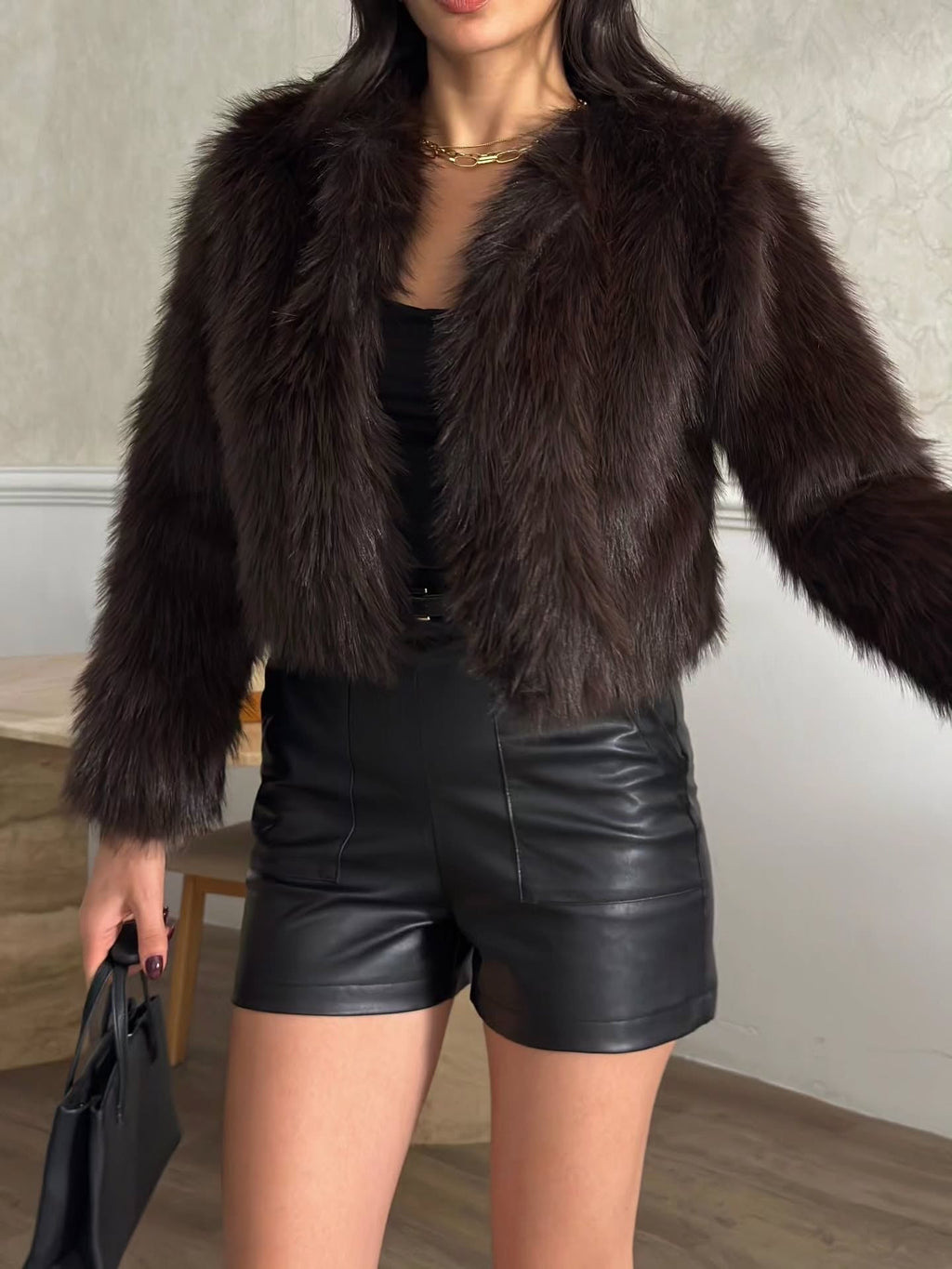 Crop Peluş Suni Kürk Ceket