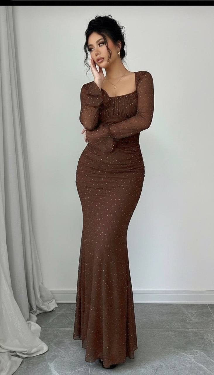 Taş İşlemeli Tül Payetli Mermaid Maxi Elbise - 2 Renk