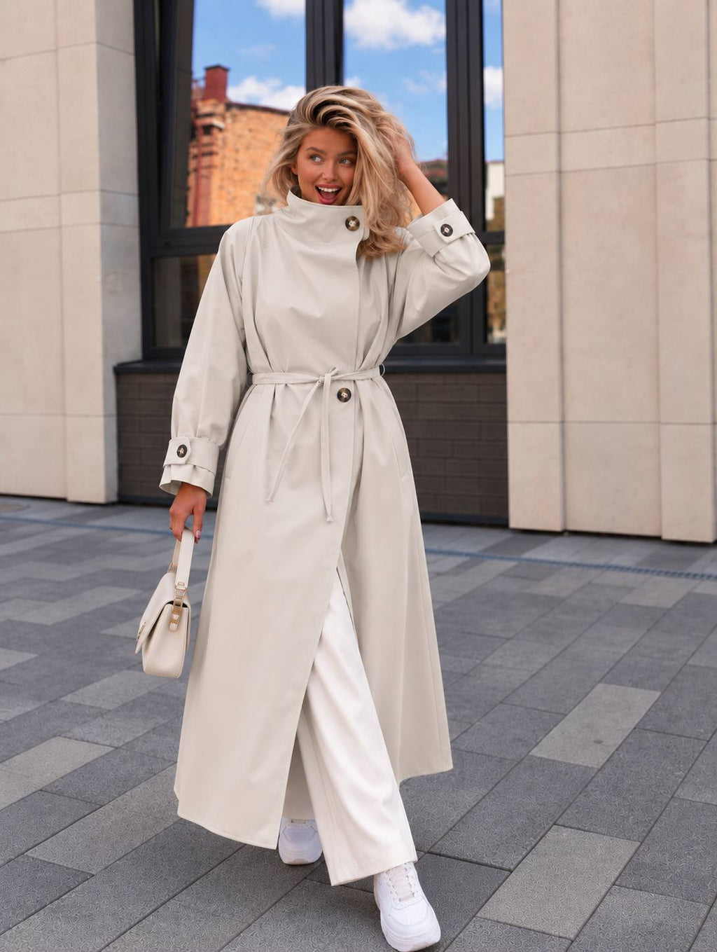 Yüksek Yaka Bağlamalı Trençkot - Oversize Kadın Trench Modelleri