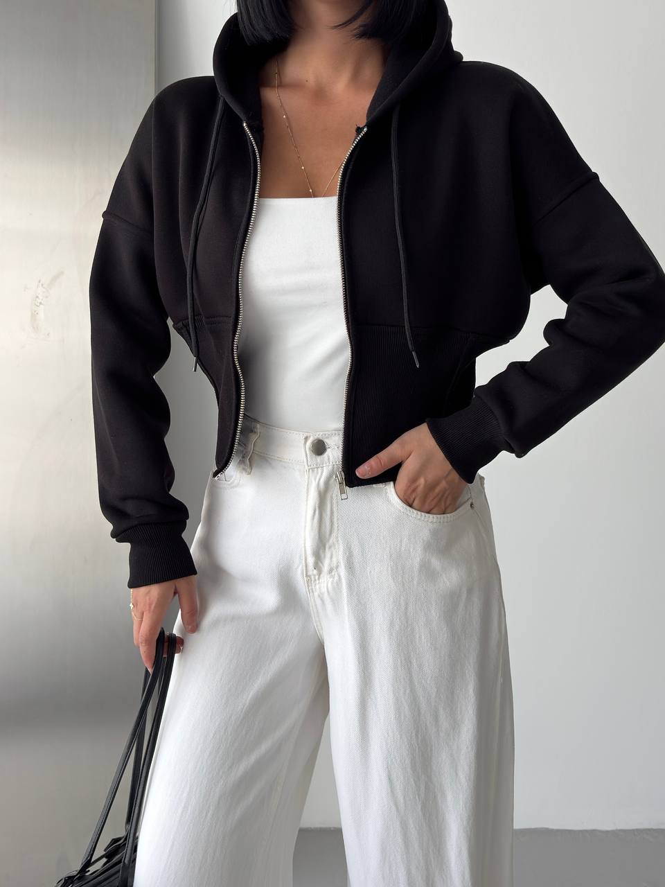 Korseli Fermuarlı Crop Sweat