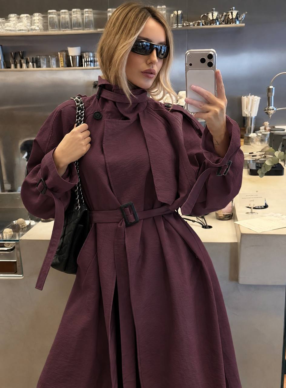 Kemerli Uzun Trençkot - Oversize Kadın Trench Coat