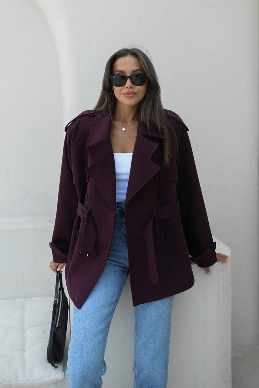 Kuşaklı Oversize Kısa Trençkot