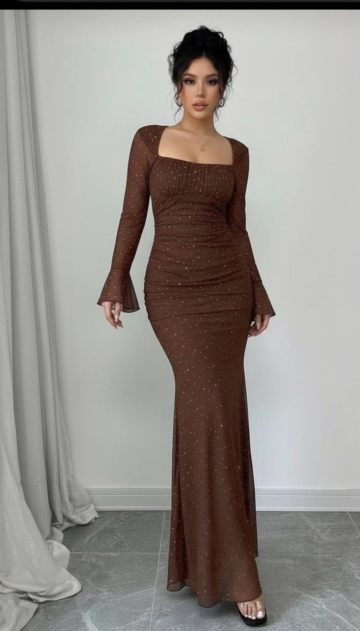 Taş İşlemeli Tül Payetli Mermaid Maxi Elbise - 2 Renk
