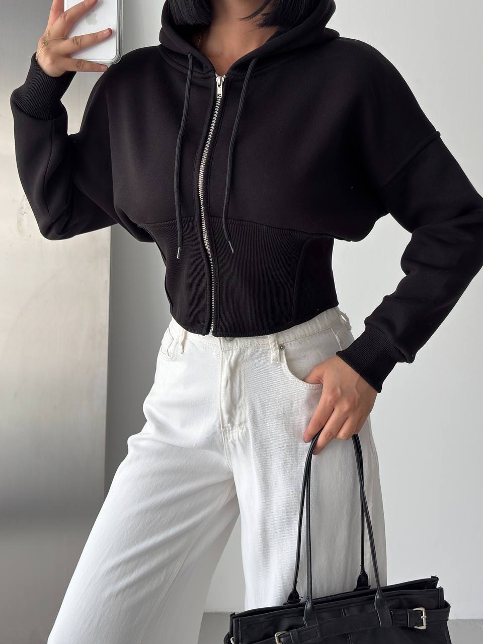 Korseli Fermuarlı Crop Sweat