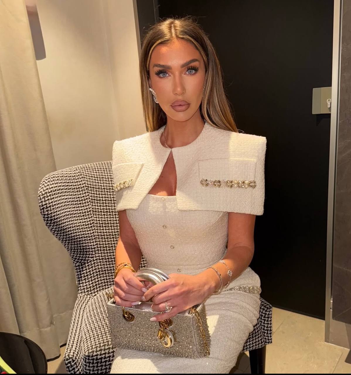 Chanel Kumaş İşlemeli Bolero Ceket ve Elbise İkili Takım - 2 Renk