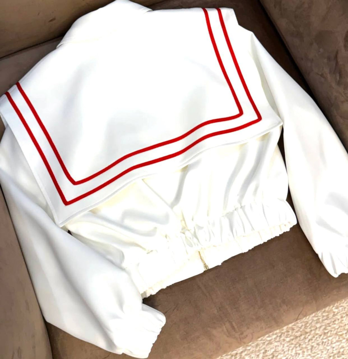 Denizci Yaka Gold Düğmeli Crop Ceket
