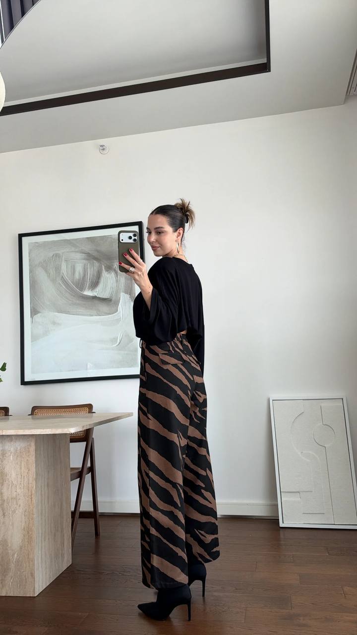 Zebra Desenli Bol Paça Pantolon