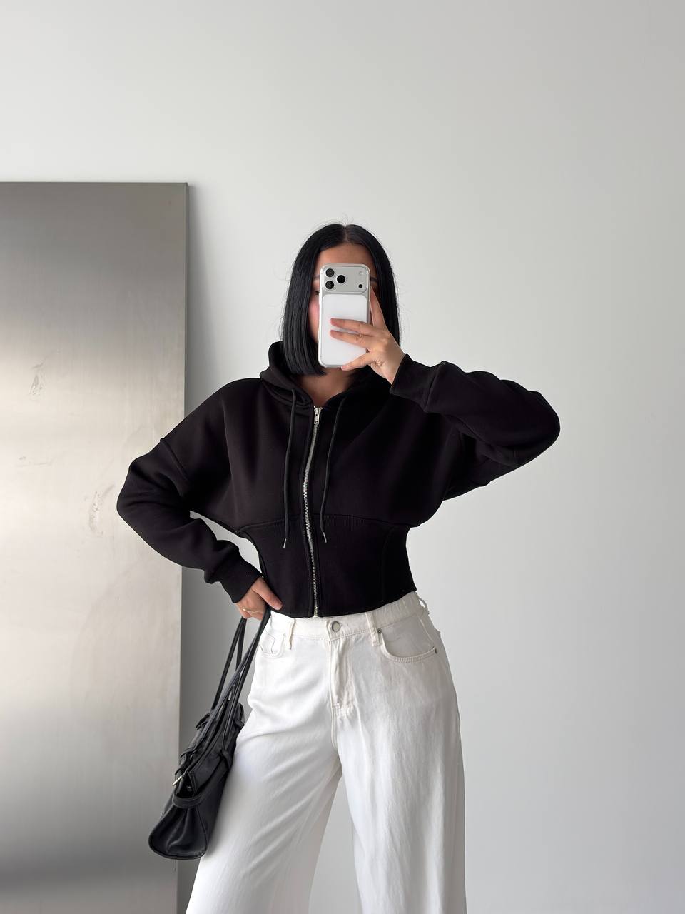 Korseli Fermuarlı Crop Sweat