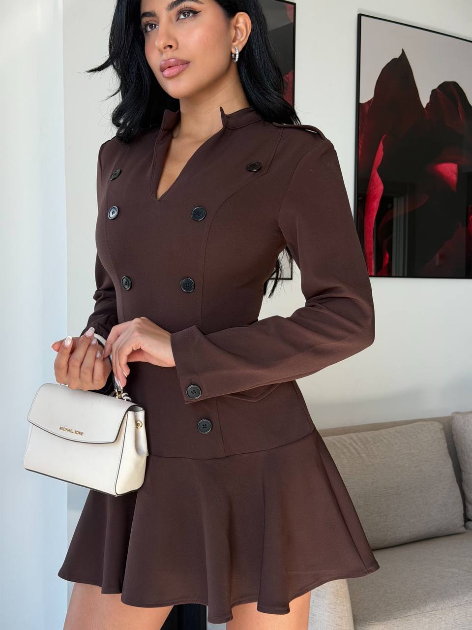 Düğme ve Volan Detaylı Blazer Elbise