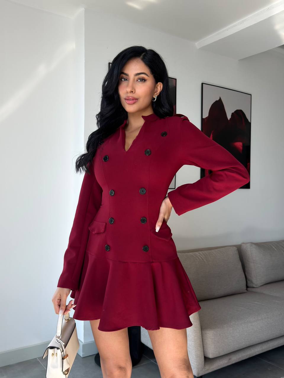 Düğme ve Volan Detaylı Blazer Elbise