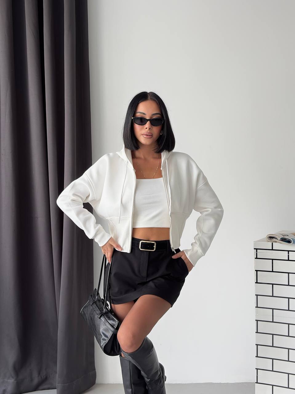 Korseli Fermuarlı Crop Sweat