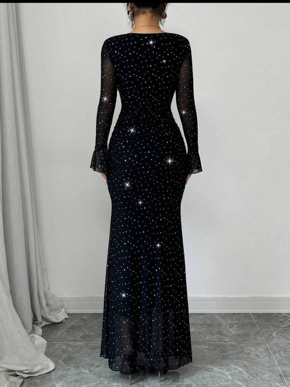 Taş İşlemeli Tül Payetli Mermaid Maxi Elbise - 2 Renk