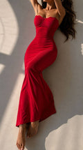 Kalp Yaka Straplez Mermaid Maxi Elbise