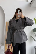 Kuşaklı Oversize Kısa Trençkot