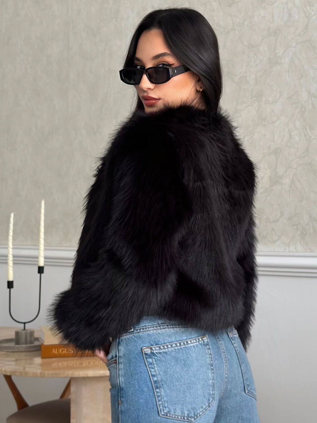 Crop Peluş Suni Kürk Ceket