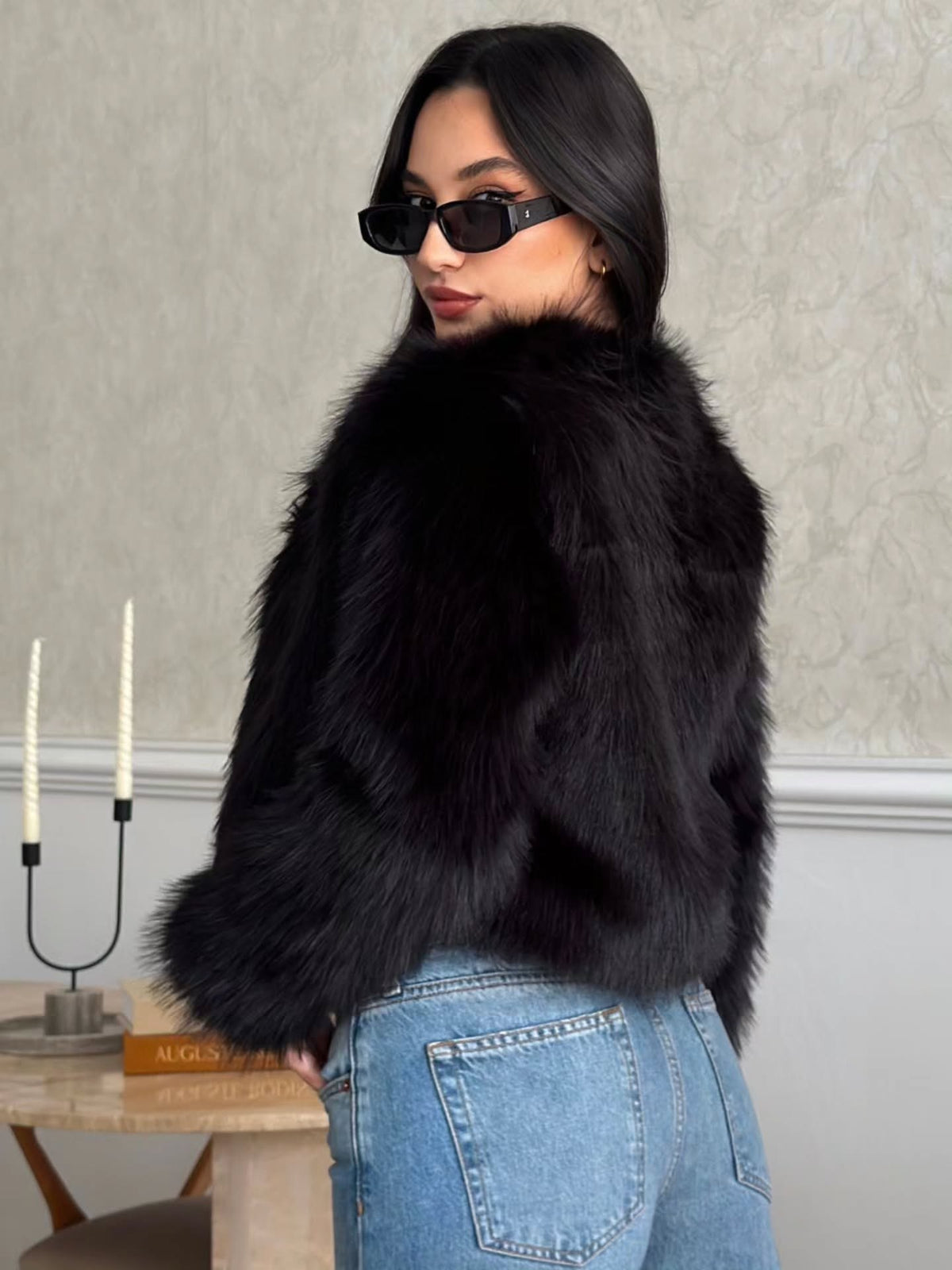 Crop Peluş Suni Kürk Ceket