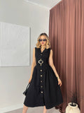 Denim Button-Down Dress with Belt Detail