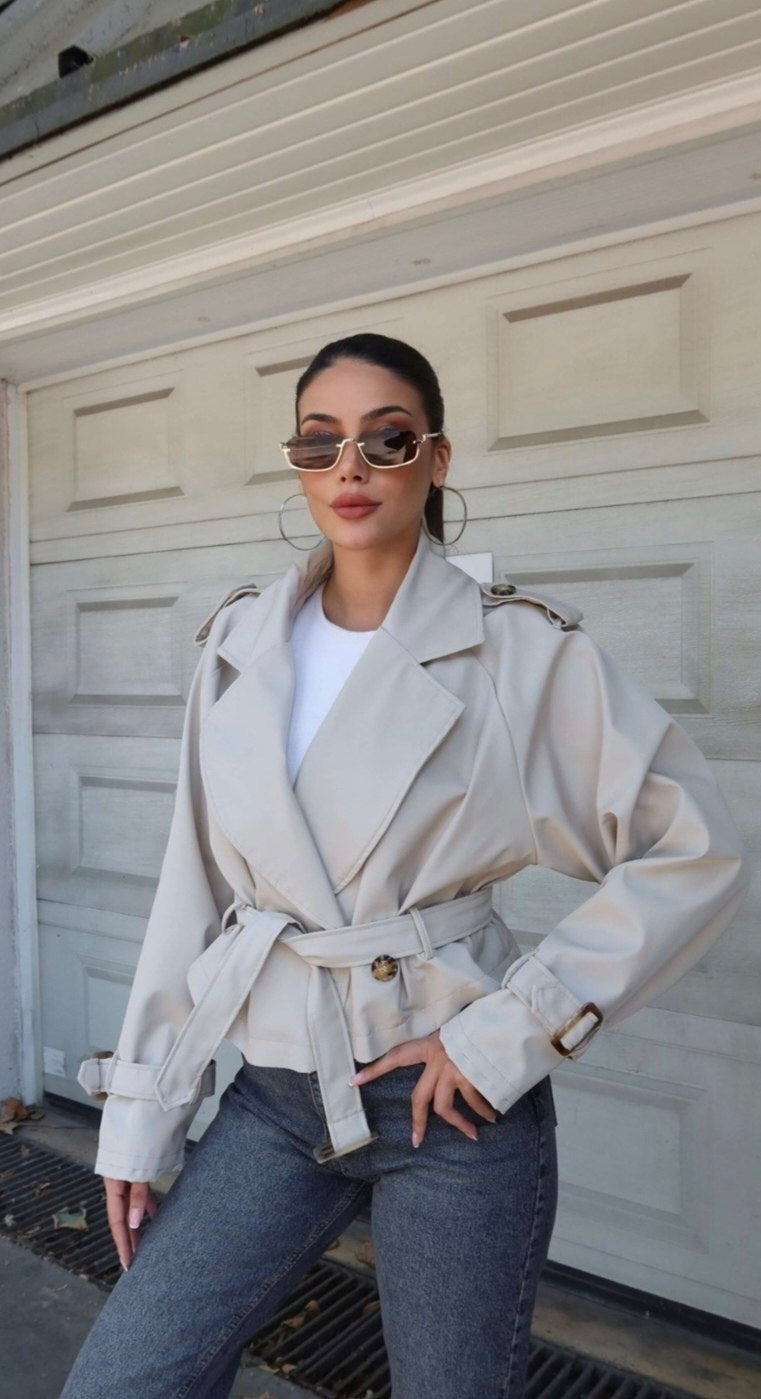 Kemerli Kırpık Trençkot - Su İticili Özel Üretim Premium Trench