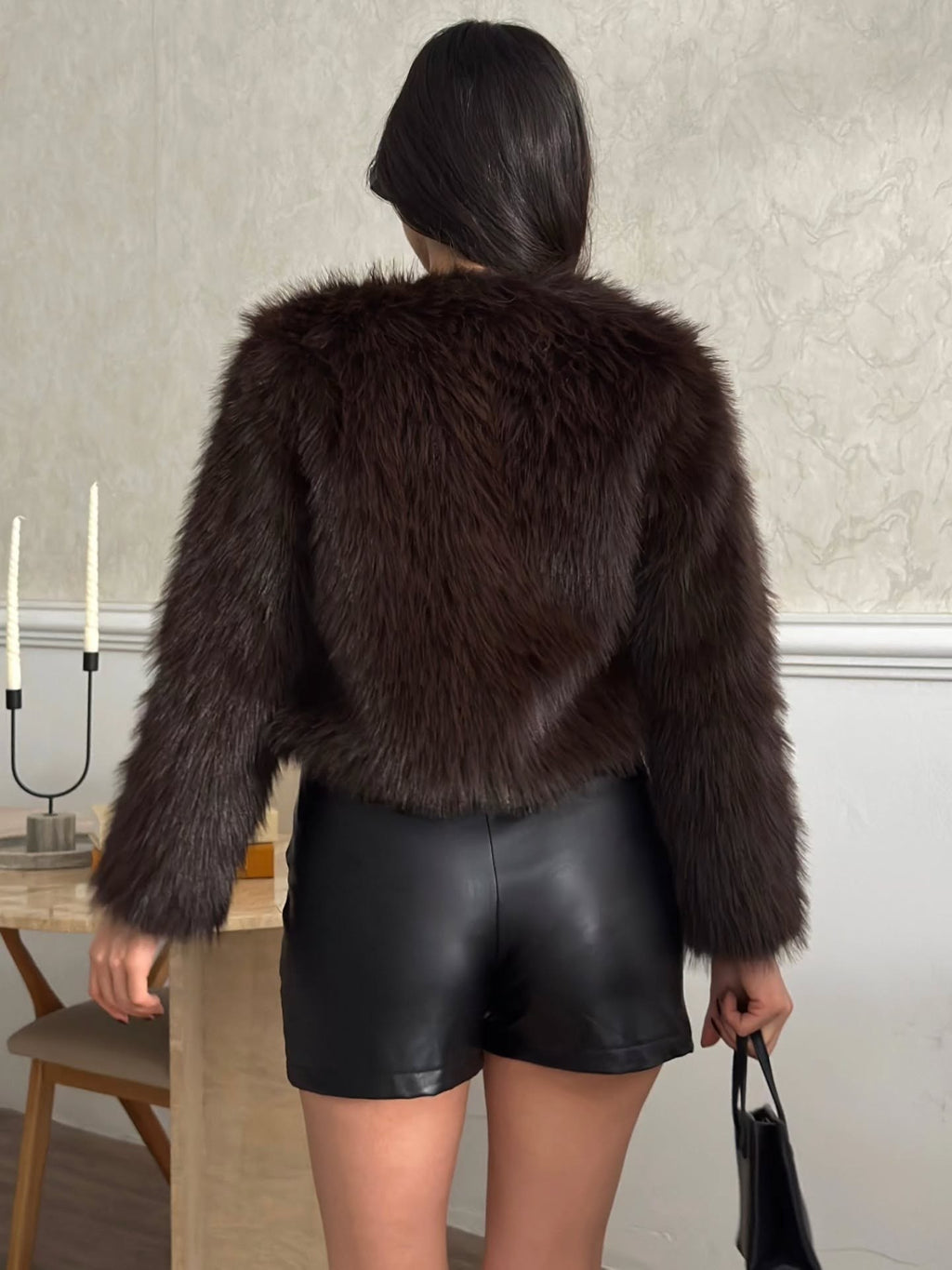 Crop Peluş Suni Kürk Ceket