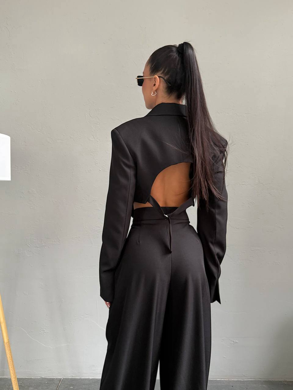 Crop Blazer Ceket ve Bol Paça Pantolon Takım - 3 Renk