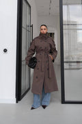 Yüksek Yaka Kruvaze Trençkot - Kahverengi Kadın Trench Coat