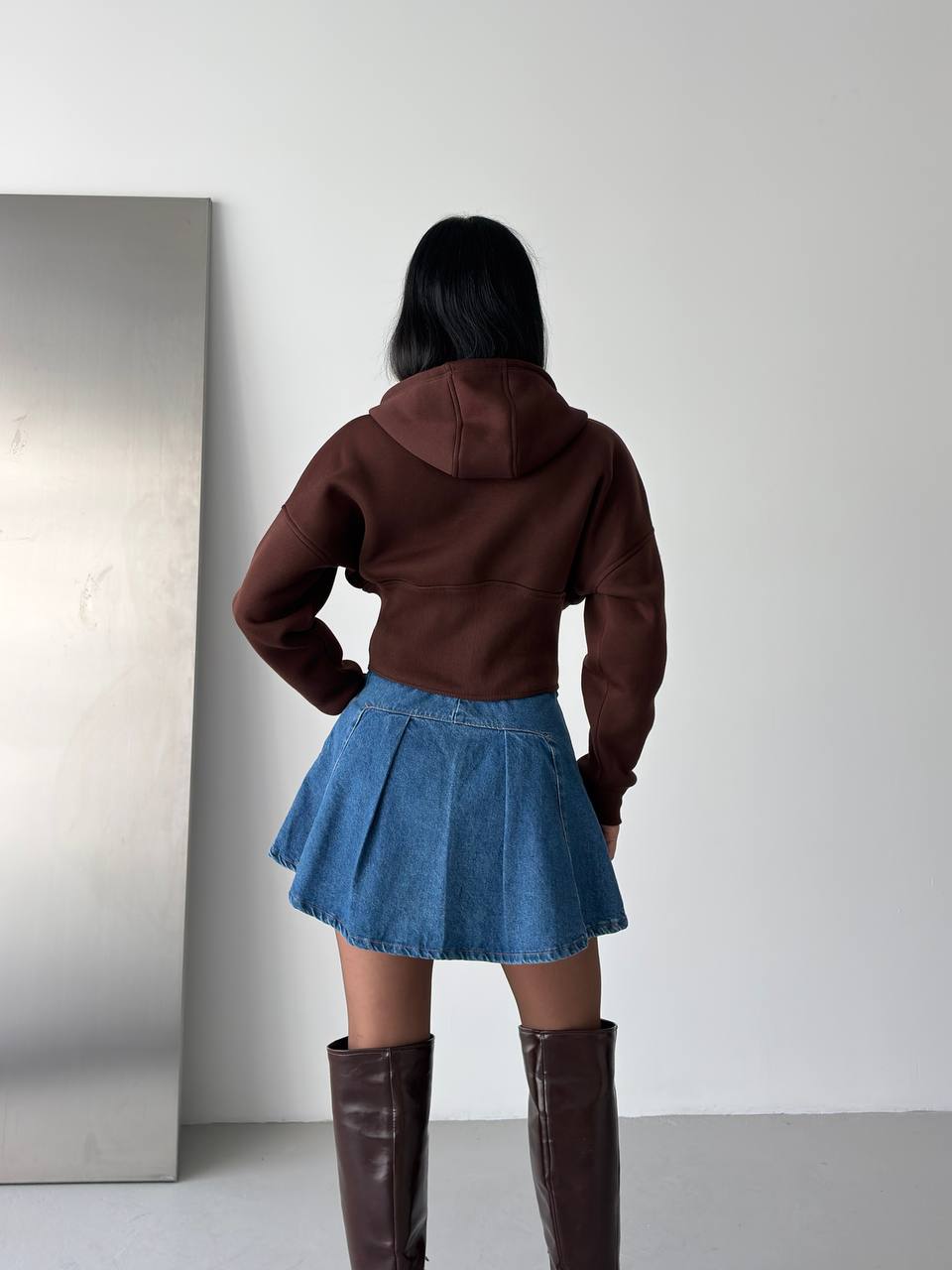 Korseli Fermuarlı Crop Sweat