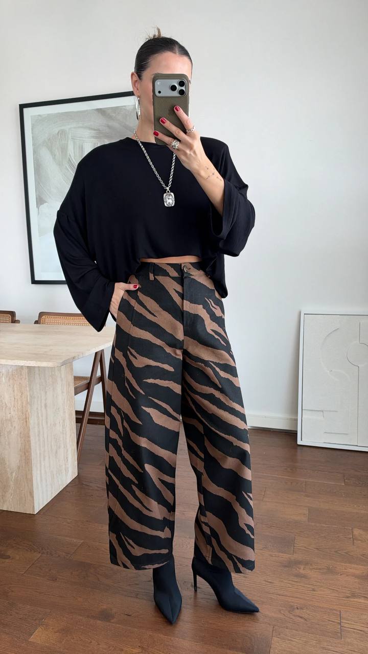 Zebra Desenli Bol Paça Pantolon