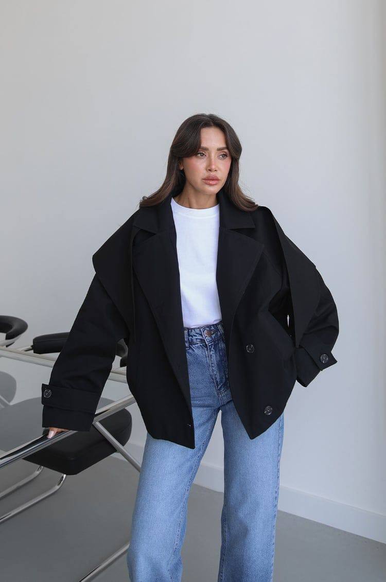 Oversize Kısa Ceket - Geniş Yakalı Kadın Günlük Ceket Modelleri