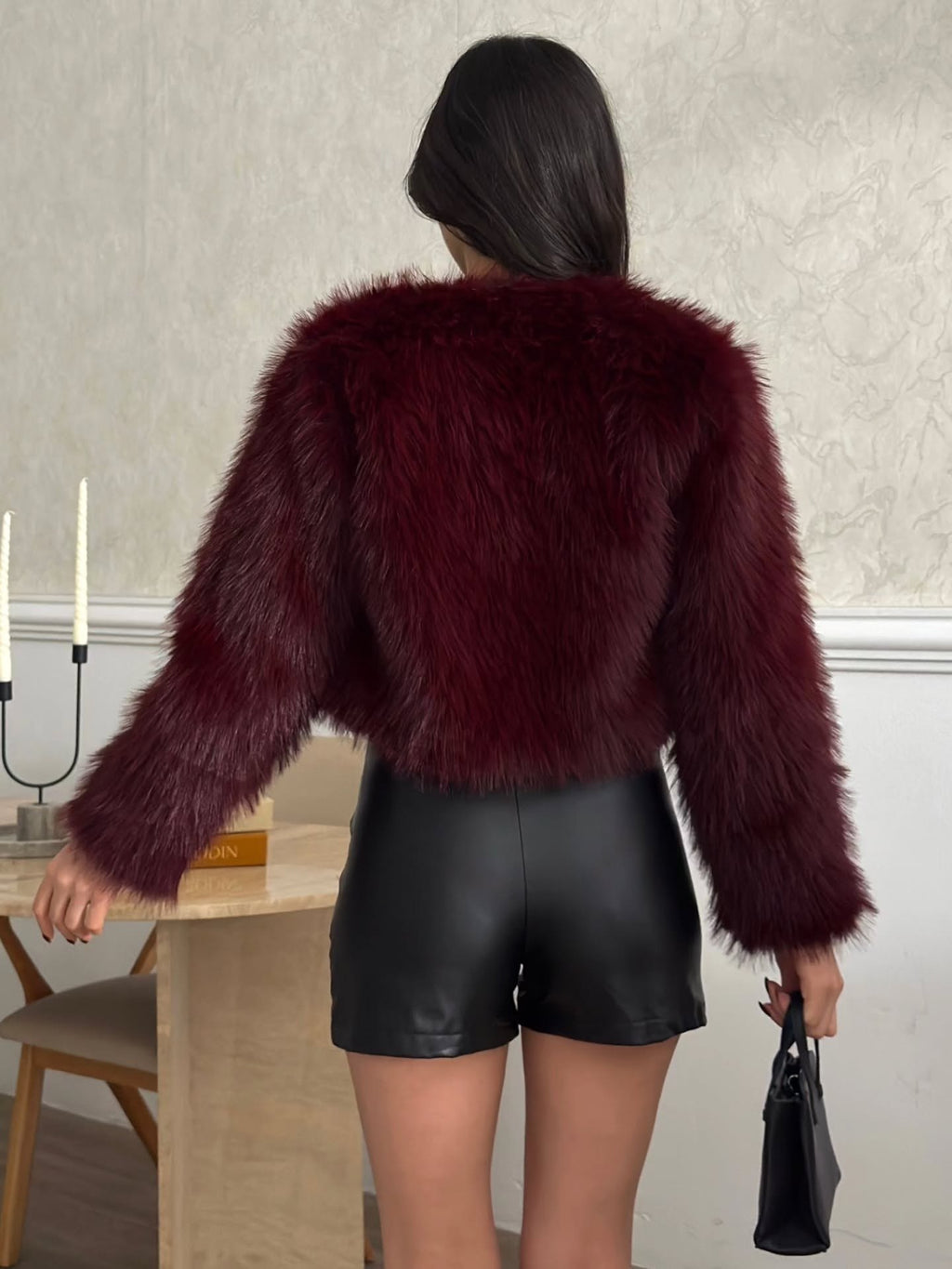 Crop Peluş Suni Kürk Ceket