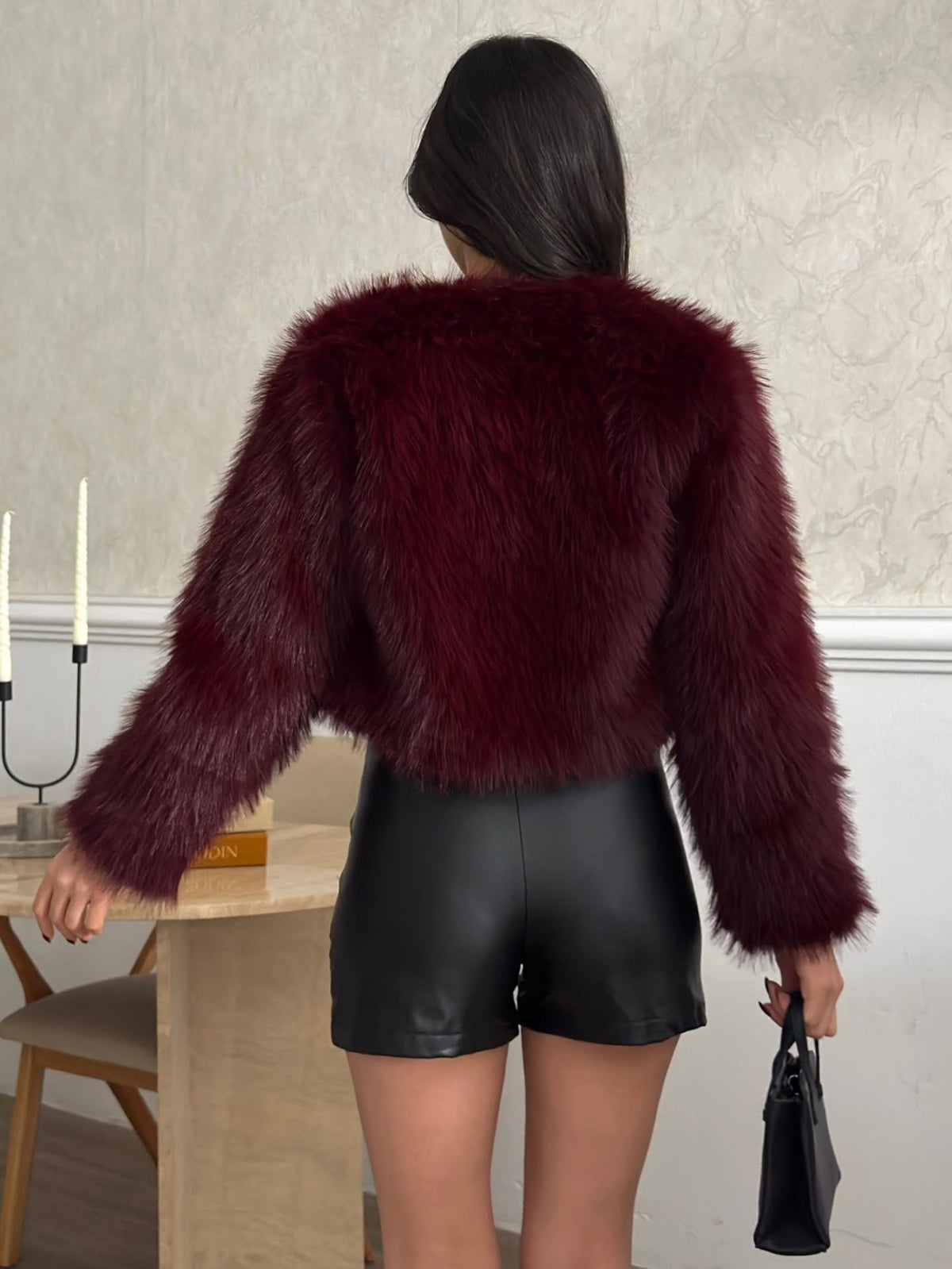 Crop Peluş Suni Kürk Ceket