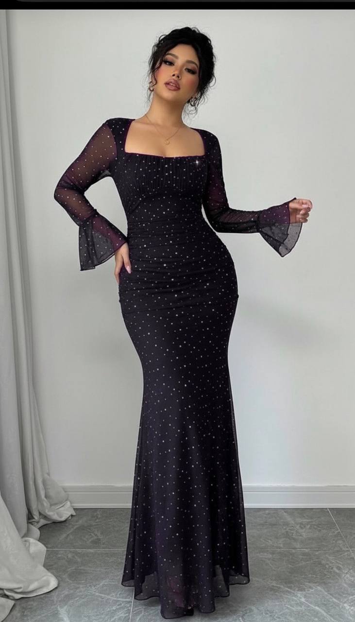 Taş İşlemeli Tül Payetli Mermaid Maxi Elbise - 2 Renk