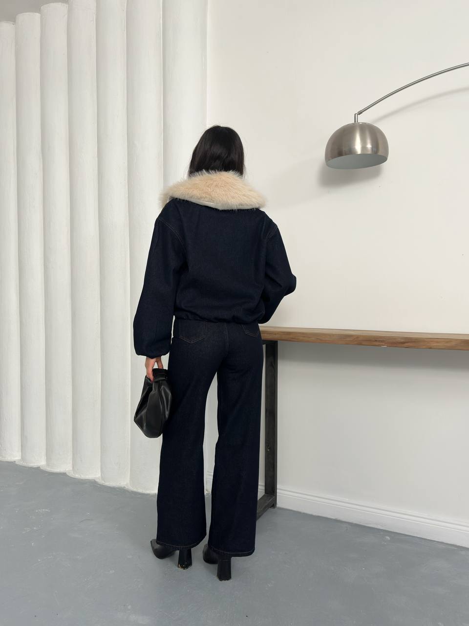 Kairi Kürk Yakalı Fermuarlı Bomber Ceket Pantolon Takımı - Kahverengi, Lacivert