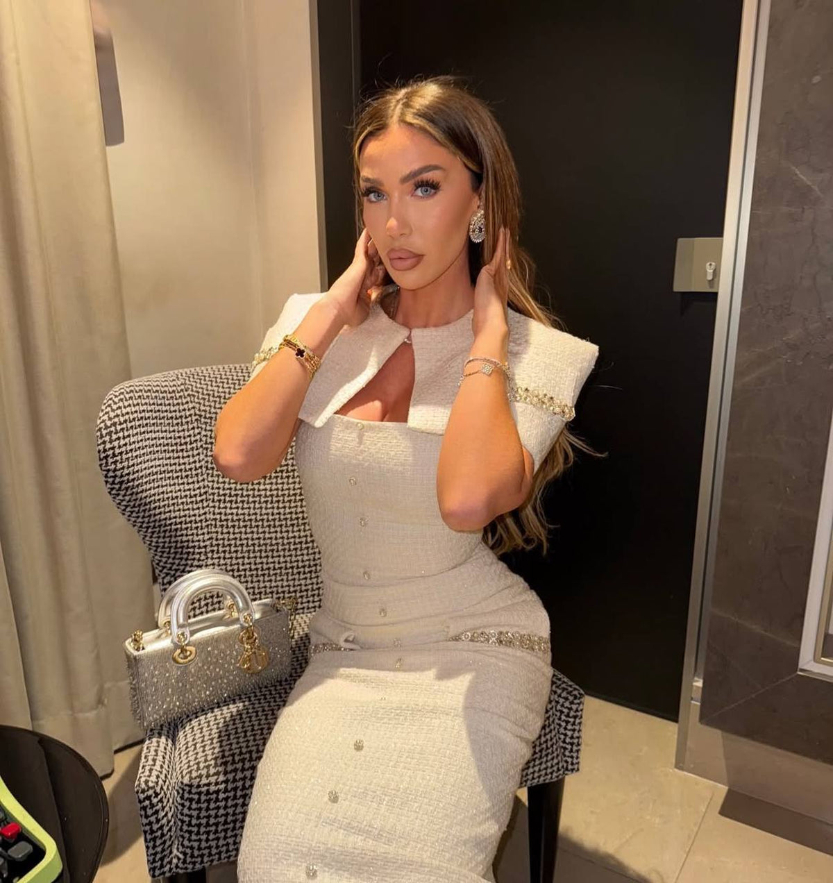 Chanel Kumaş İşlemeli Bolero Ceket ve Elbise İkili Takım - 2 Renk
