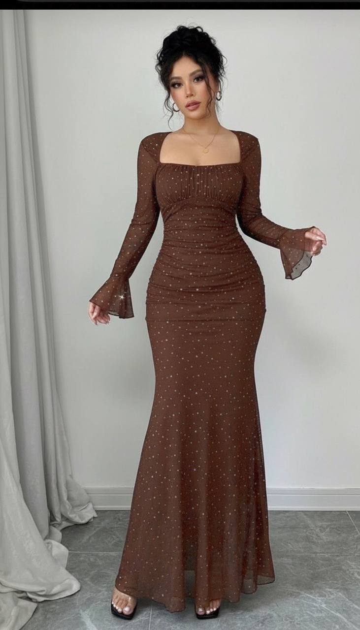 Taş İşlemeli Tül Payetli Mermaid Maxi Elbise - 2 Renk