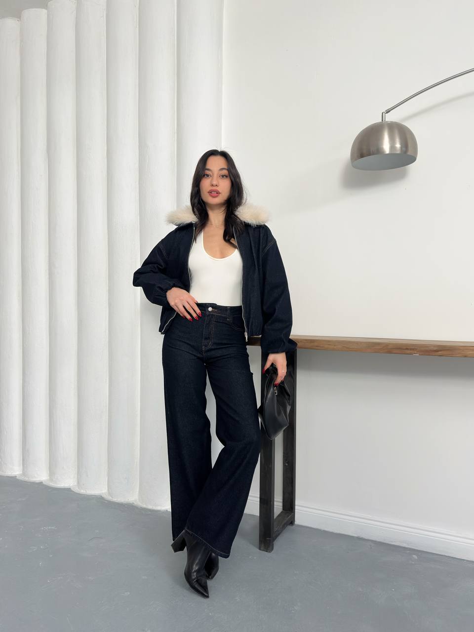 Kairi Kürk Yakalı Fermuarlı Bomber Ceket Pantolon Takımı - Kahverengi, Lacivert