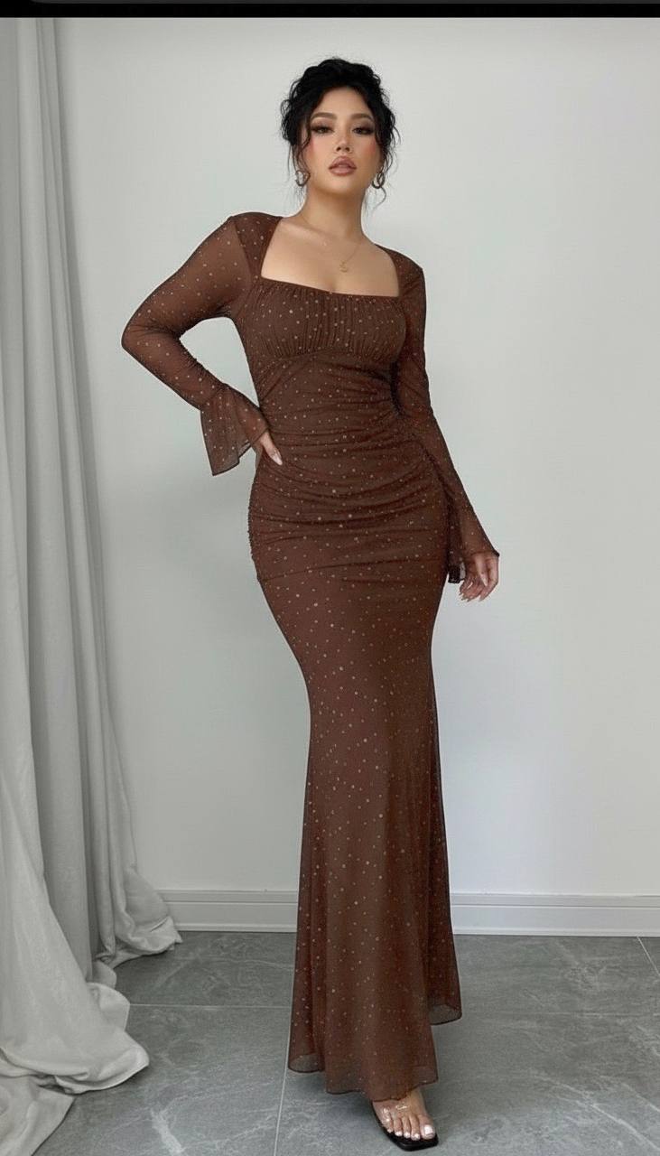 Taş İşlemeli Tül Payetli Mermaid Maxi Elbise - 2 Renk