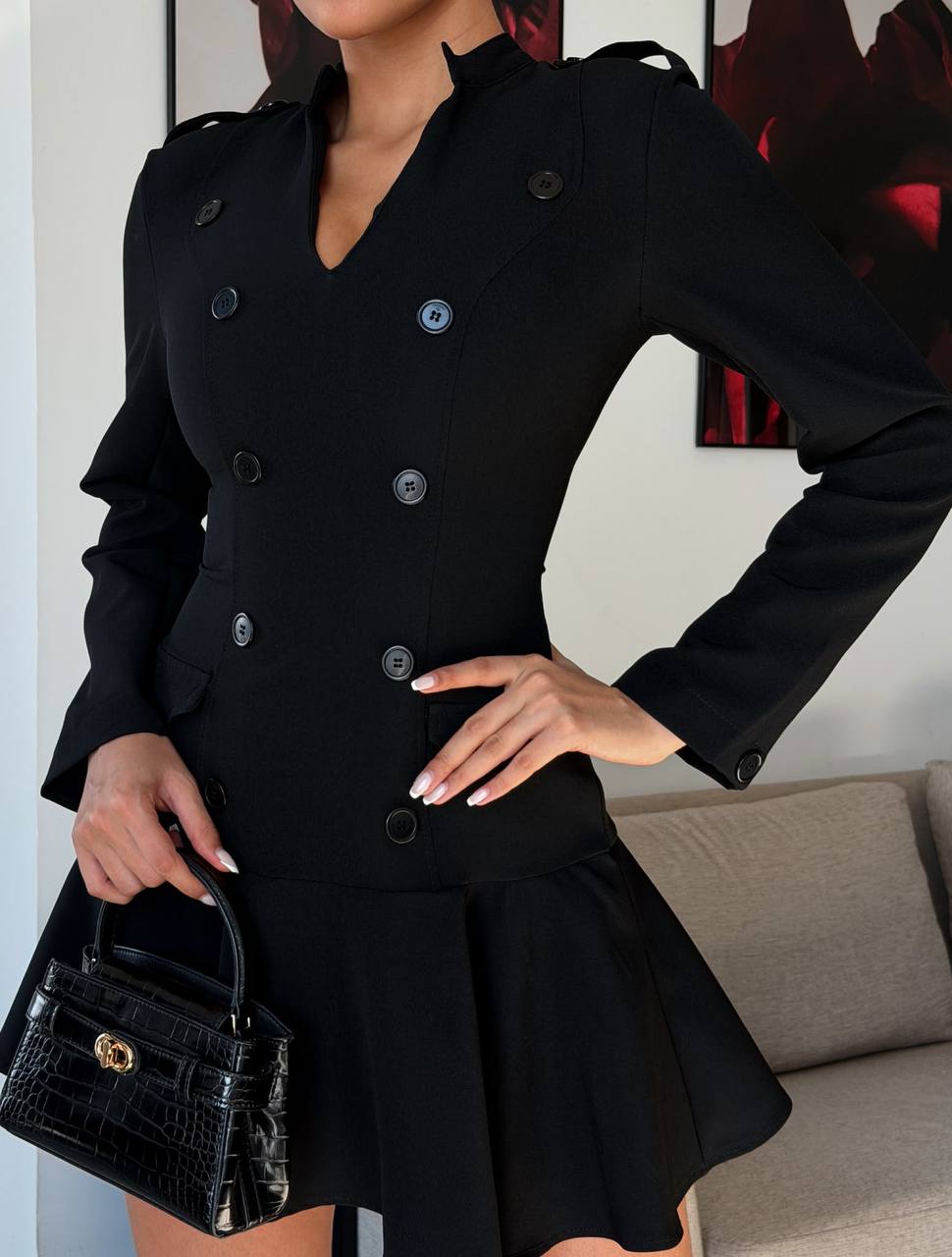 Düğme ve Volan Detaylı Blazer Elbise
