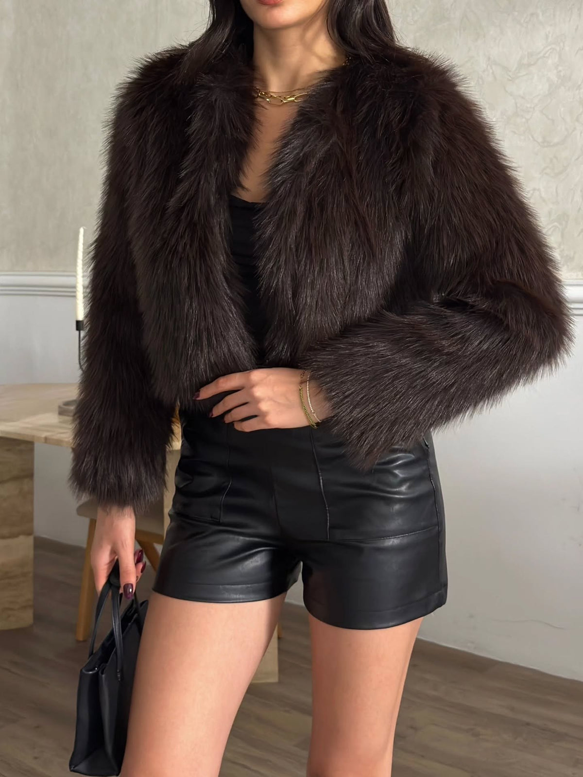 Crop Peluş Suni Kürk Ceket