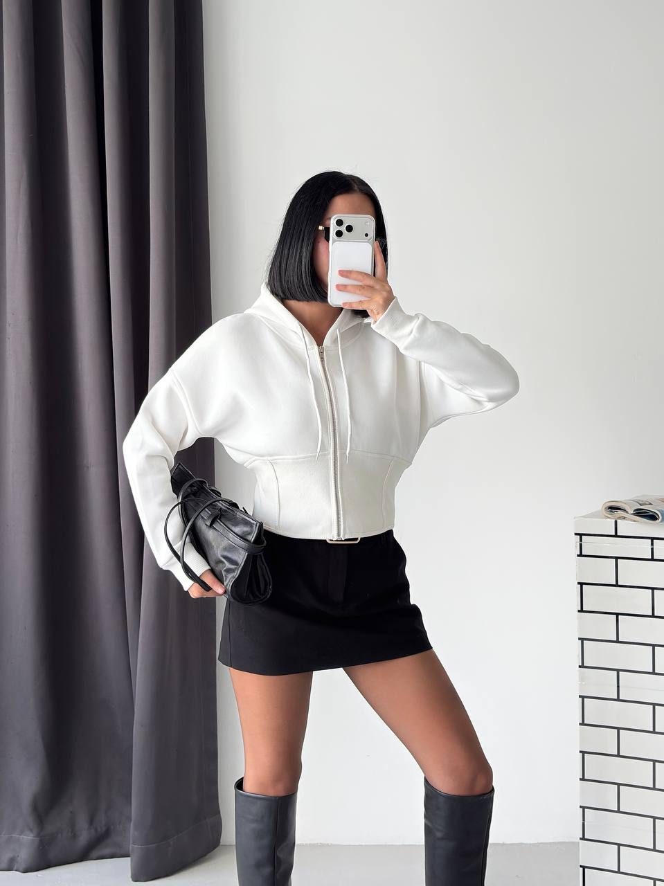 Korseli Fermuarlı Crop Sweat