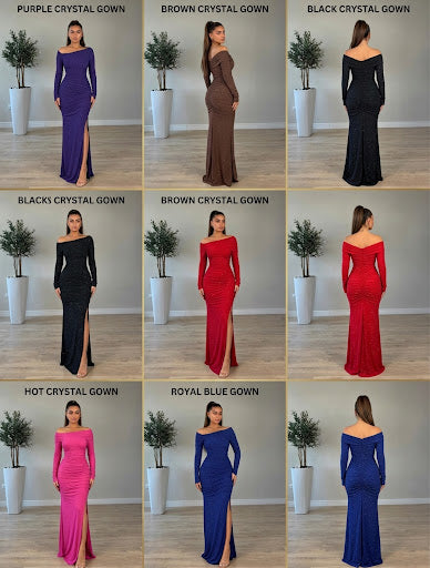 Taş Detaylı Drapeli Maxi Abiye Elbise