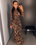 Leopar Desenli Korseli Maxi Elbise