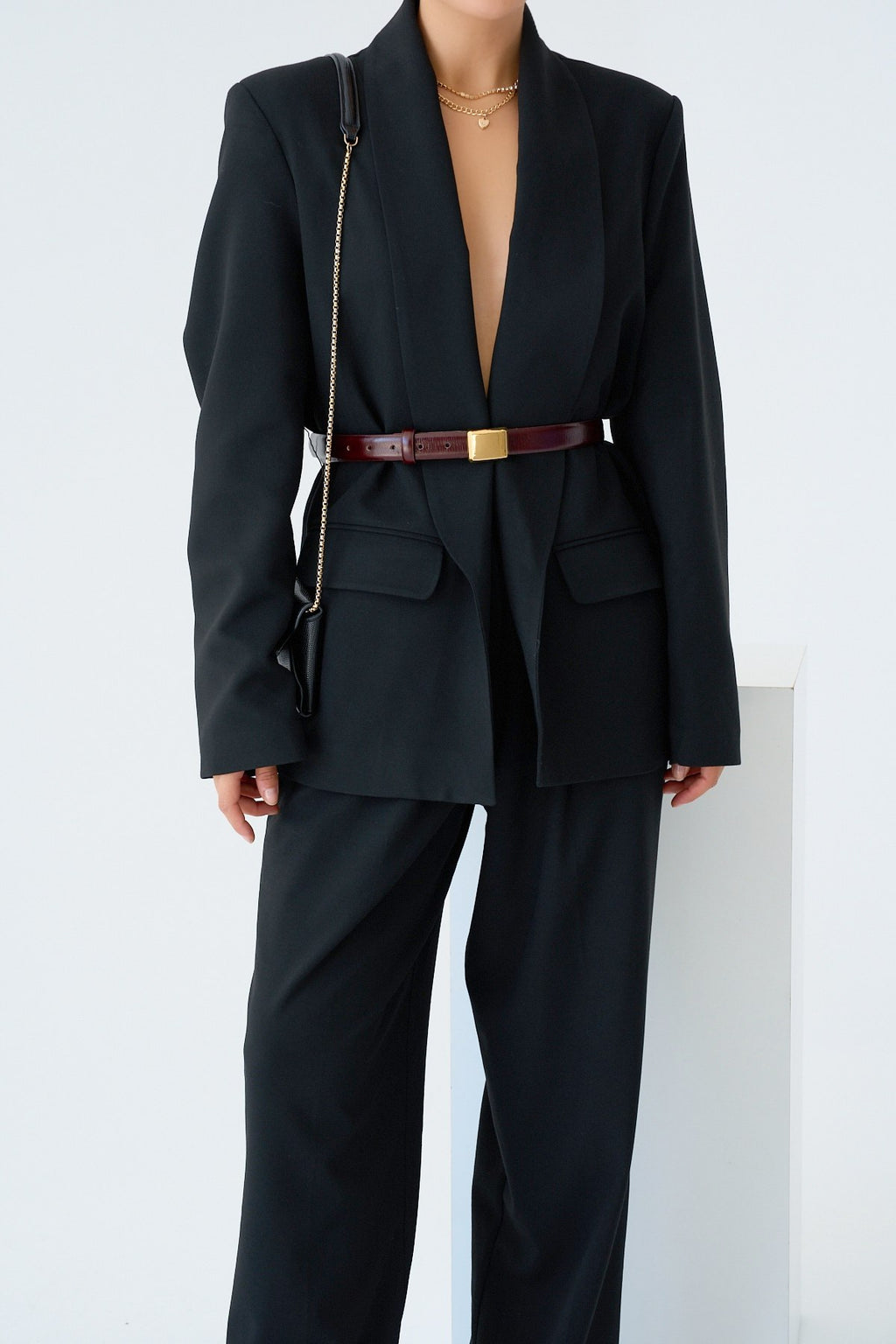 Oversize Blazer Ceket - Şal Yakalı Cepli Blazer - Siyah