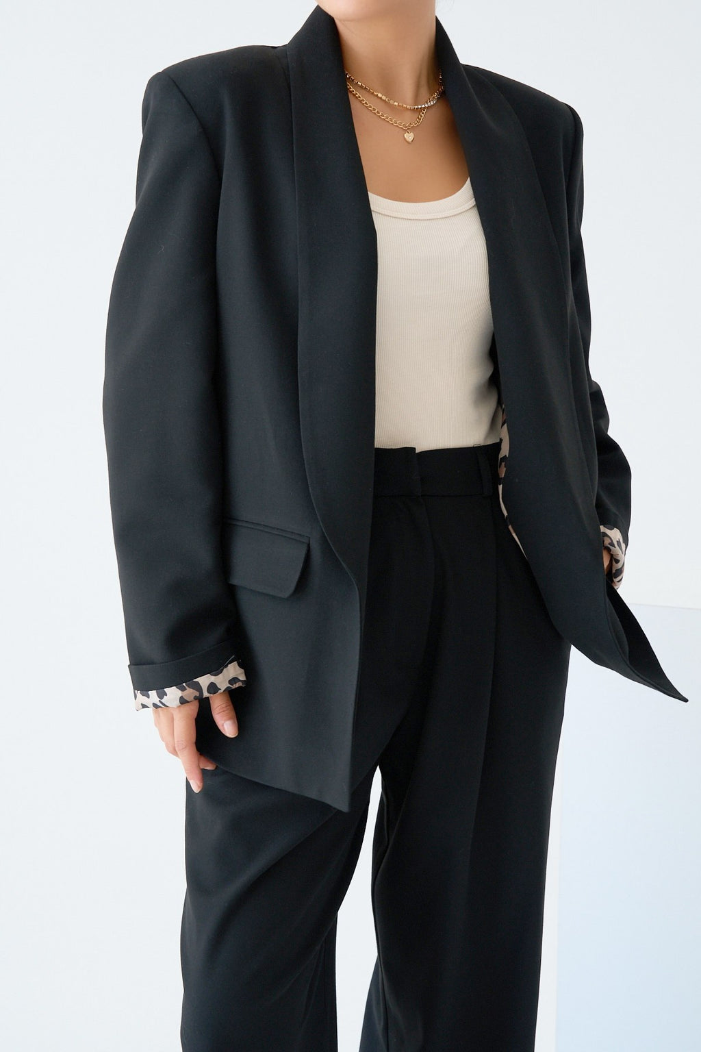 Oversize Blazer Ceket - Şal Yakalı Cepli Blazer - Siyah