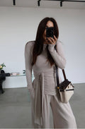 Msyo İkili Takım - Uzun Kollu Bluz ve Bol Paça Pantolon - Taş Rengi